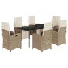 vidaXL 7 pcs conjunto de jantar p/ jardim com almofad&otilde;es vime PE bege