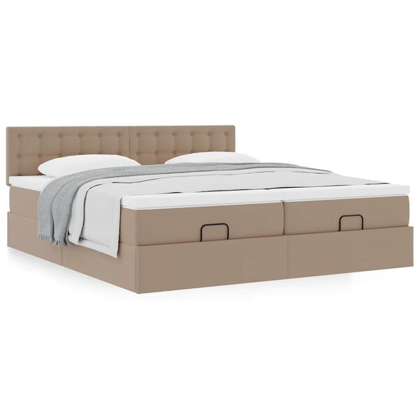 vidaXL Estrutura de cama otomana com colch&otilde;es cappucino 180x200 cm