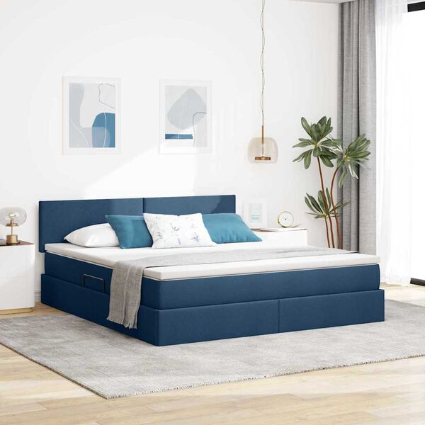 vidaXL Cama com arruma&ccedil;&atilde;o e LED com colch&atilde;o Azul 180 x 200 cm tecido