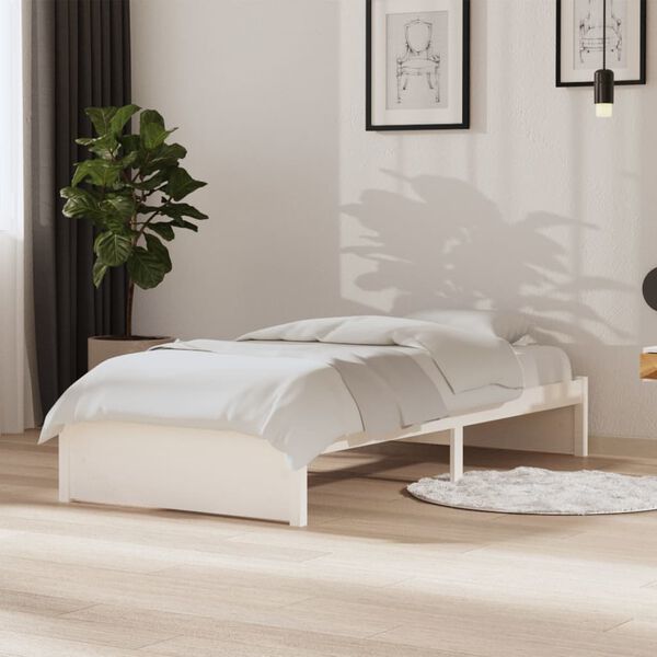 vidaXL Estrutura de cama solteiro 90x190 cm madeira maci&ccedil;a branco