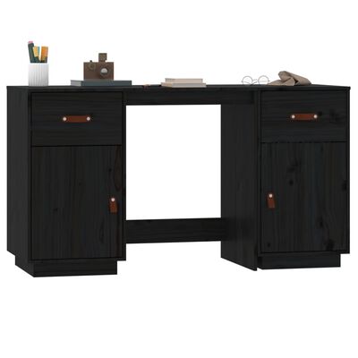 vidaXL Secretária com armários 135x50x75 cm madeira pinho maciça preto