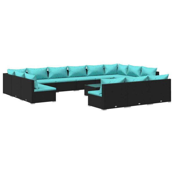 vidaXL 14 pcs conjunto lounge de jardim c/ almofad&otilde;es vime PE preto