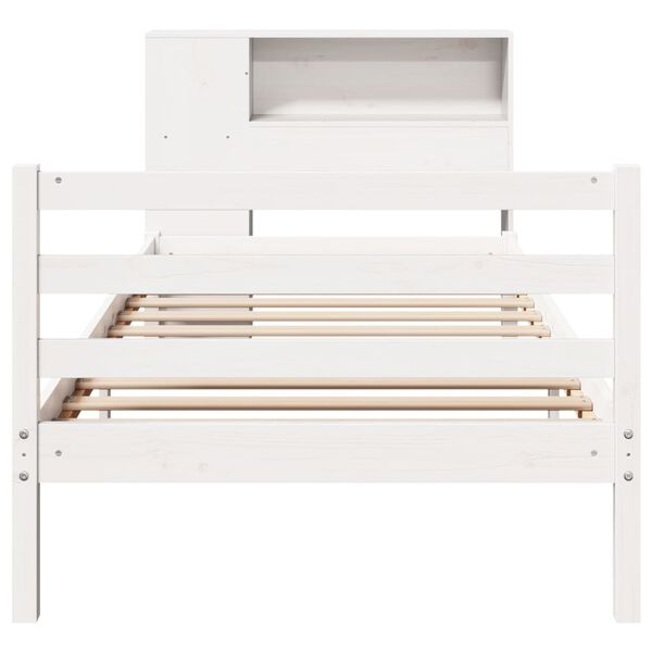 vidaXL Cama com estante sem colchão 100x200 cm pinho maciço branco