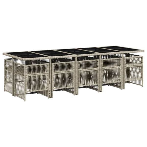 vidaXL 11 pcs conjunto jantar p/ jardim c/ almofad&otilde;es vime PE cinzento