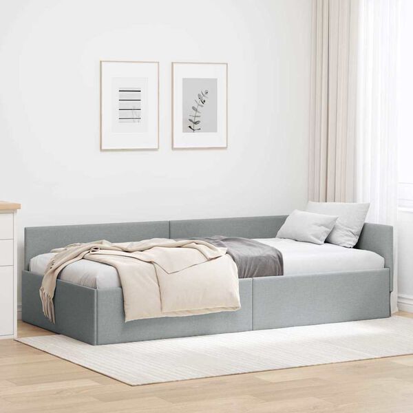 vidaXL Estrutura de Cama de Canto Cinzento-claro 100 cm x 200 cm
