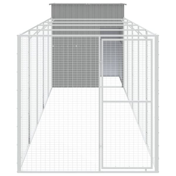 vidaXL Casota c&atilde;es c/ parque 165x659x181 cm a&ccedil;o galvaniz. cinza-claro