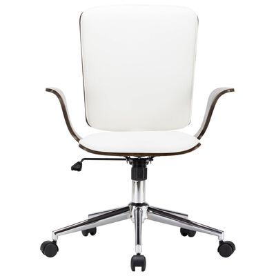 vidaXL Cadeira escritório c/ rodas couro artif. branco/madeira curvada