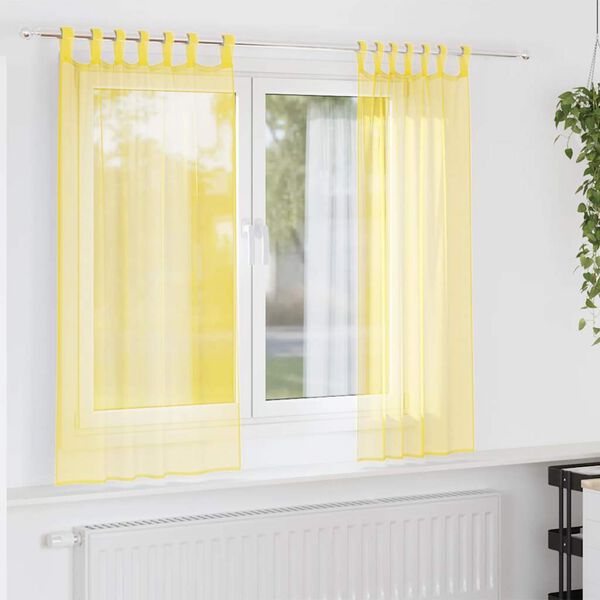 vidaXL Cortinas de voile com la&ccedil;os 2 pcs amarelo 140x175 cm