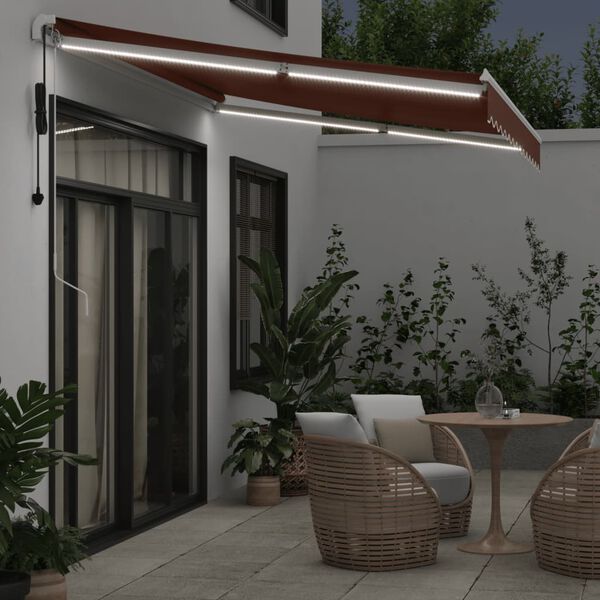 vidaXL Toldo retr&aacute;til autom&aacute;tico com luz LED 350x250 cm castanho
