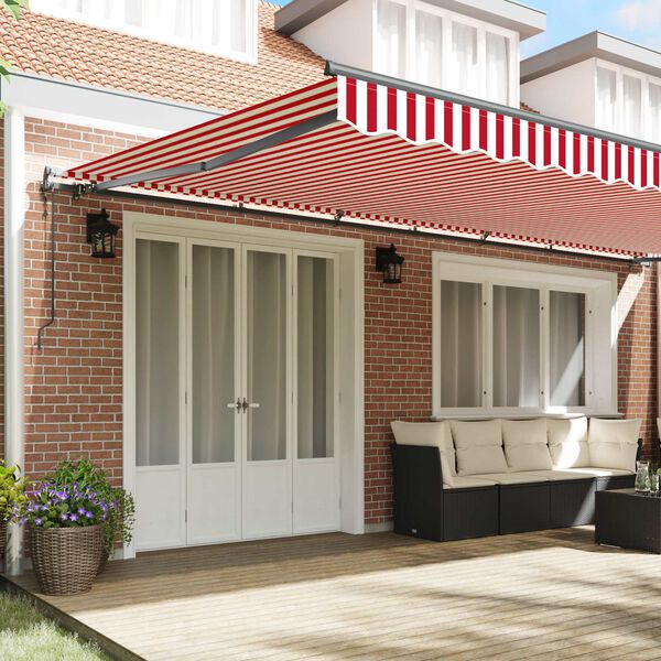 vidaXL Toldo Retr&aacute;til Vermelho e Branco 600 &times; 300 cm Tecido e Alum&iacute;nio