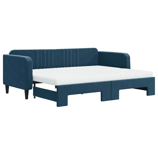 vidaXL Sof&aacute;-cama com gavet&atilde;o e colch&otilde;es 90x200 cm veludo azul