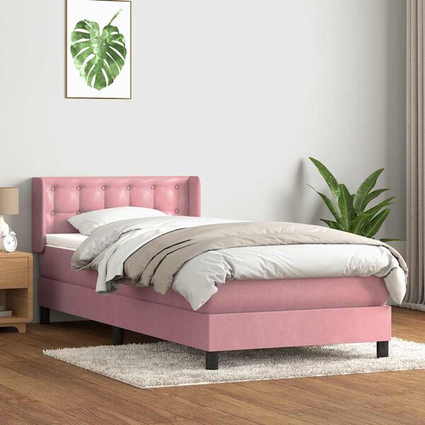 vidaXL Cama com molas/colch&atilde;o 100x210 cm veludo rosa