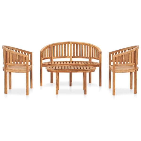 vidaXL 4 pcs conj. lounge de jardim formato banana teca maci&ccedil;a