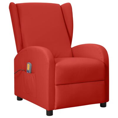 vidaXL Poltrona reclinável massagens couro artificial vermelho tinto