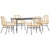 vidaXL Conjunto jantar jardim 5 pe&ccedil;as almofadas vidro vime PE castanho