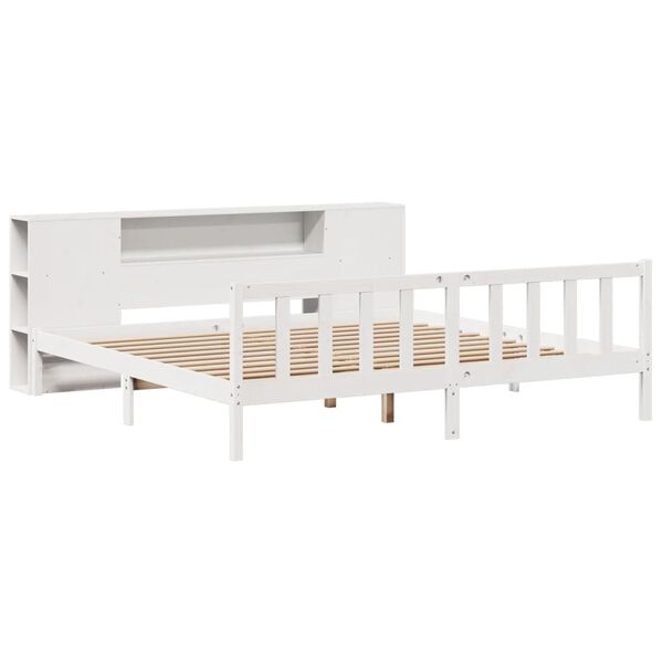 vidaXL Cama com estante sem colchão 180x200 cm pinho maciço branco
