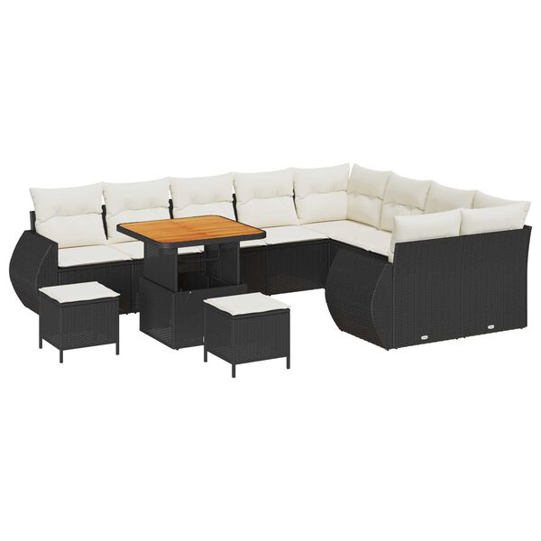 vidaXL Conjunto de Sof&aacute; de Jardim com almofada 12 pcs Preto e creme