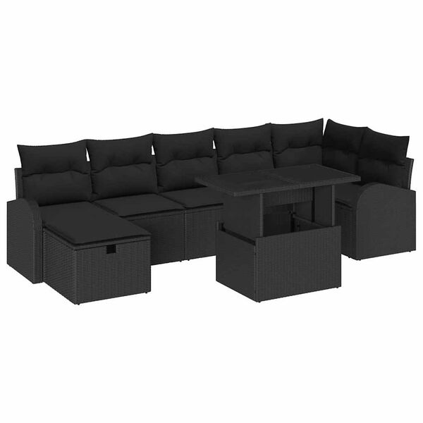 vidaXL Conjunto de Sof&aacute; de Jardim 8 pcs Preto Rattan Sint&eacute;tico