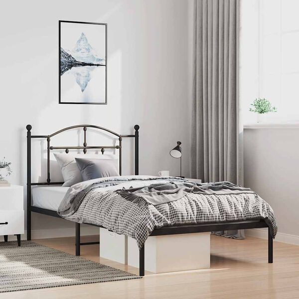 vidaXL Estrutura de cama com cabeceira 100x200 cm metal preto