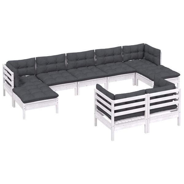 vidaXL 9 pcs conj. lounge de jardim c/ almofad&otilde;es pinho maci&ccedil;o branco