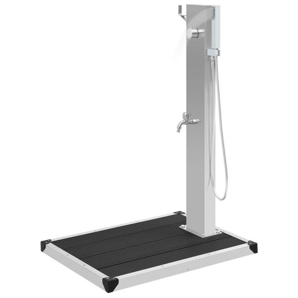 vidaXL Chuveiro para exterior com base WPC a&ccedil;o inoxid&aacute;vel