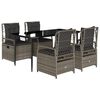 vidaXL 5 pcs conjunto de jantar p/ jardim c/ almofad&otilde;es vime PE cinza