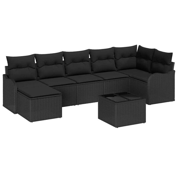 vidaXL Conjunto de Sof&aacute; de Jardim 8 pcs Preto Rattan Sint&eacute;tico