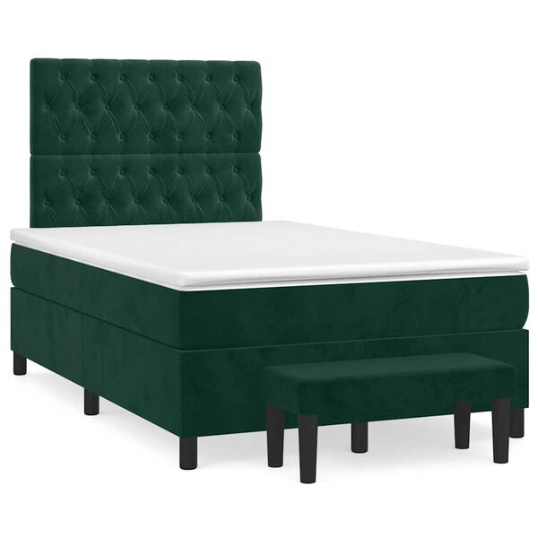 vidaXL Cama boxspring com colch&atilde;o 120x200 cm veludo verde-escuro