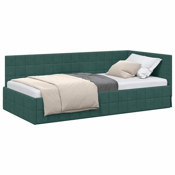 vidaXL Estrutura de Cama de Canto Verde Escuro 90 cm x 200 cm Veludo