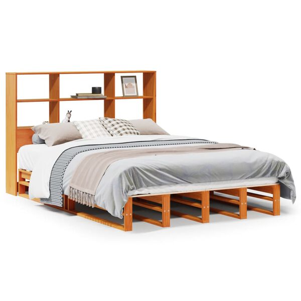 vidaXL Cama com estante sem colch&atilde;o 120x200cm madeira maci&ccedil;a