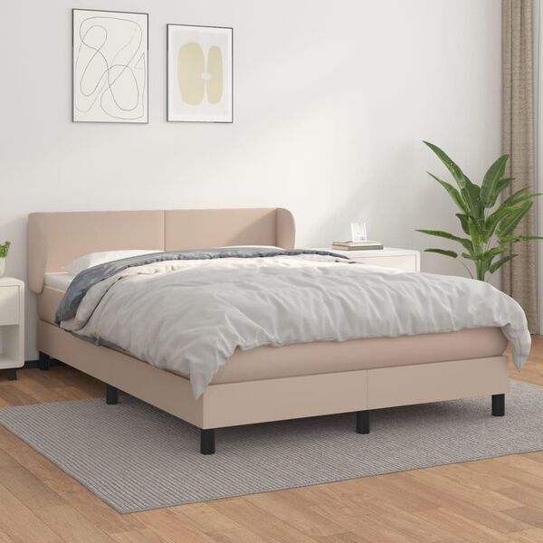 vidaXL Cama com molas/colchão 140x190 cm couro artificial cappuccino