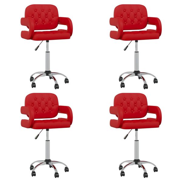 vidaXL Cadeiras jantar girat&oacute;rias 4pcs couro art vermelho tinto