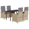 vidaXL 5pcs conj. jantar jardim c/ almofad&otilde;es vime PE bege misturado