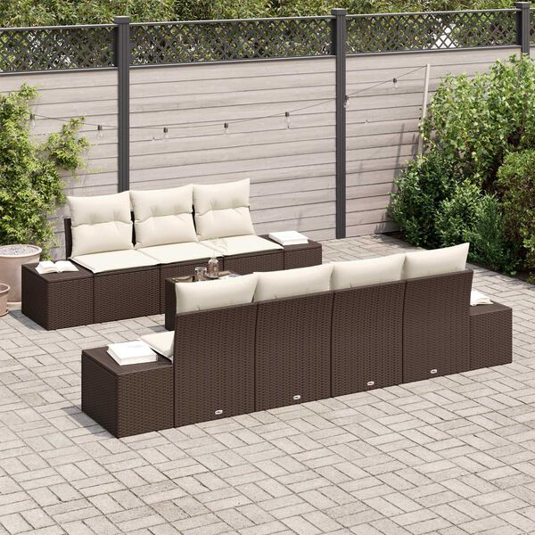vidaXL Conjunto de Sofá de Jardim 8 pcs Castanho Rattan Sintético