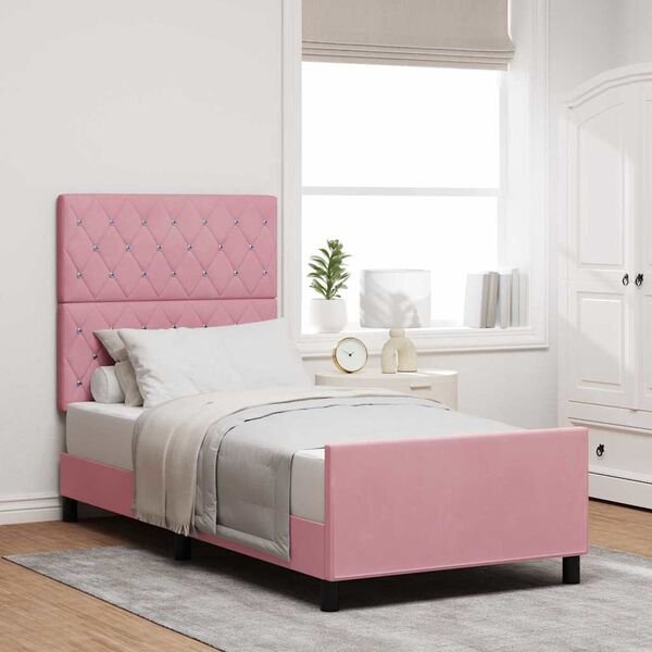 vidaXL Cama Box com cabeceira Rosa 100 x 200 cm Veludo