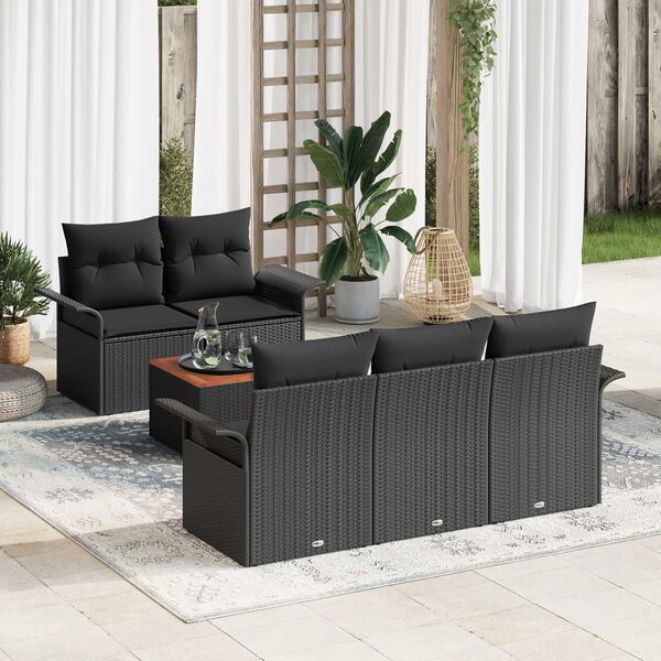 vidaXL Conjunto de Sof&aacute; de Jardim com almofada 6 pcs Preto vime PE