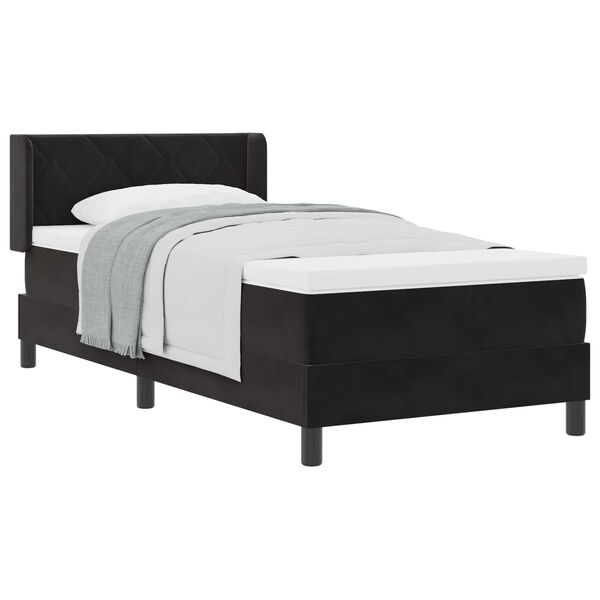vidaXL Cama Box com colch&atilde;o com cabeceira Preto 200 x 90 cm Poli&eacute;ster