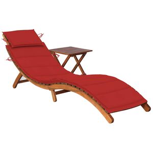 vidaXL Espregui&ccedil;adeira de jardim com mesa e almofad&atilde;o ac&aacute;cia maci&ccedil;a