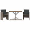 vidaXL 3 pcs conjunto bistr&ocirc; com almofad&otilde;es vime PE cinza
