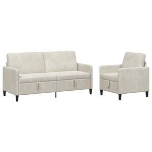 vidaXL Conjunto de Sof&aacute; com Armazenamento 2 unid. Creme Poli&eacute;ster