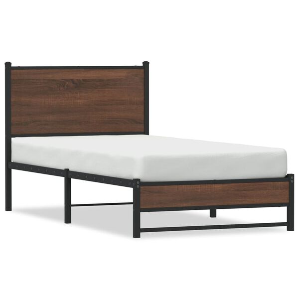 vidaXL Estrutura de cama sem colchão 75x190 cm metal carvalho castanho
