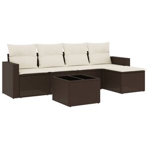 vidaXL 6 pcs conjunto de sof&aacute;s jardim c/ almofad&otilde;es vime PE castanho
