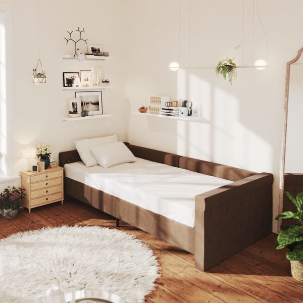 vidaXL Sof&aacute;-cama + colch&atilde;o e sa&iacute;da USB 90x200cm tecido castanho-escuro
