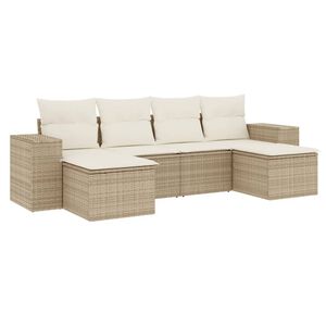 vidaXL 6 pcs conjunto de sof&aacute;s p/ jardim com almofad&otilde;es vime PE bege