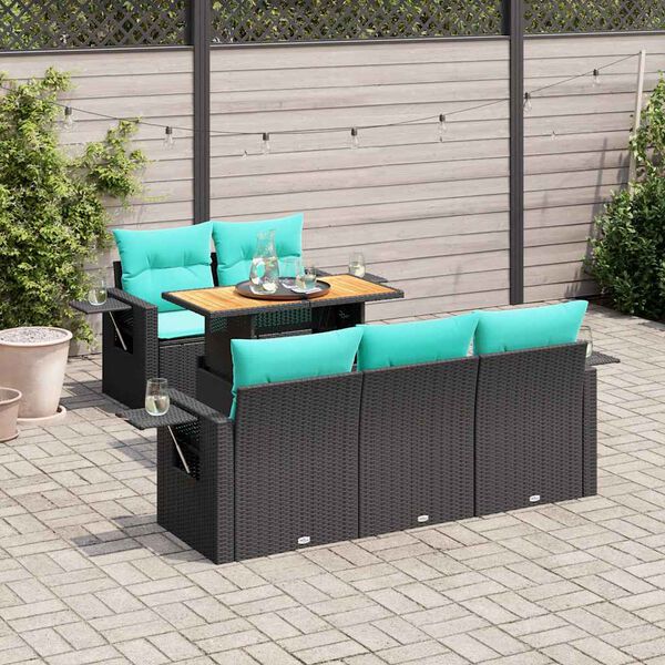 vidaXL 6 pcs conjunto sof&aacute;s de jardim c/ almofad&otilde;es vime PE preto