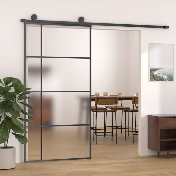 vidaXL Porta deslizante vidro ESG fosco e alum&iacute;nio 102,5x205 cm preto