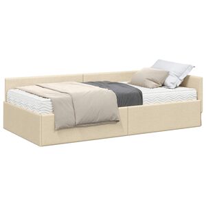 vidaXL Estrutura de Cama de Canto com Colch&atilde;o 2 pcs Creme tecido