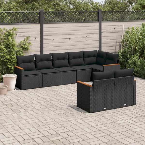 vidaXL 8 pcs conjunto sof&aacute;s de jardim com almofad&otilde;es vime PE preto