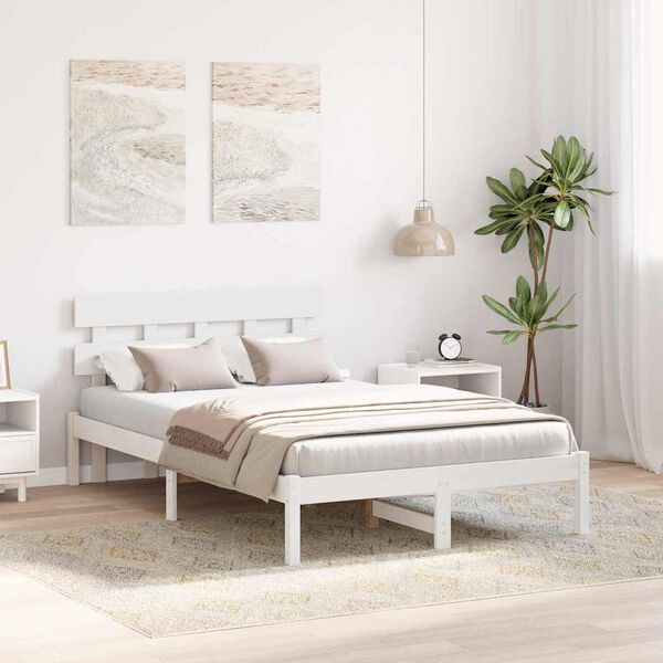 vidaXL Estrutura da Cama Branco 135 x 190 cm Madeira de pinho maci&ccedil;a