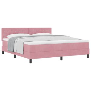 vidaXL Cama Box com colch&atilde;o com cabeceira Rosa 180 x 200 cm Veludo